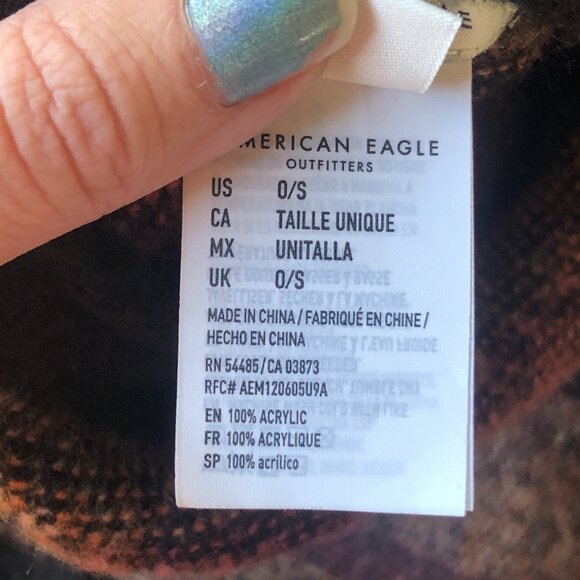 American Eagle Dark Knit Poncho Shawl Boho Western Fringe One Size - Picture 6 of 10